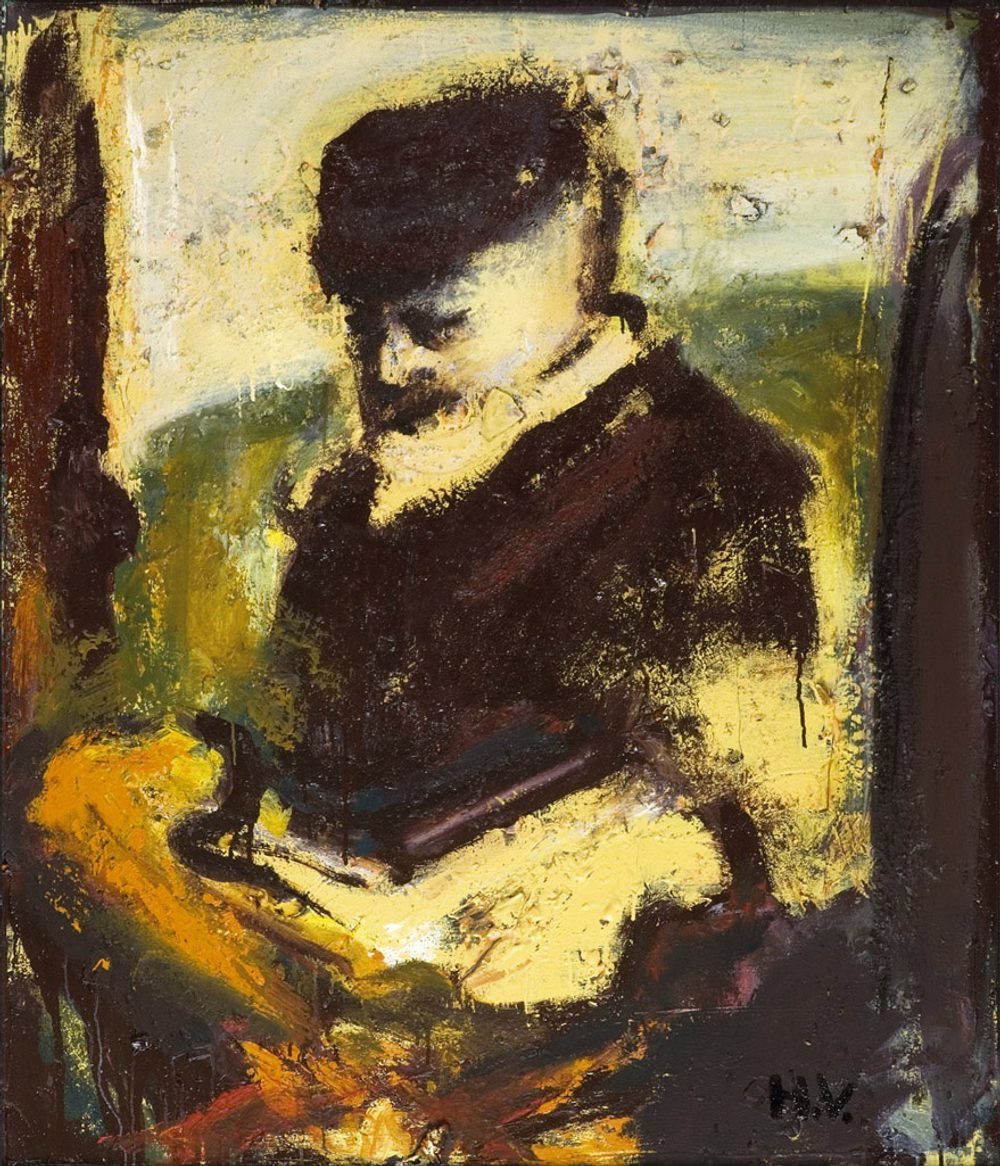 Gammel mann med bok
