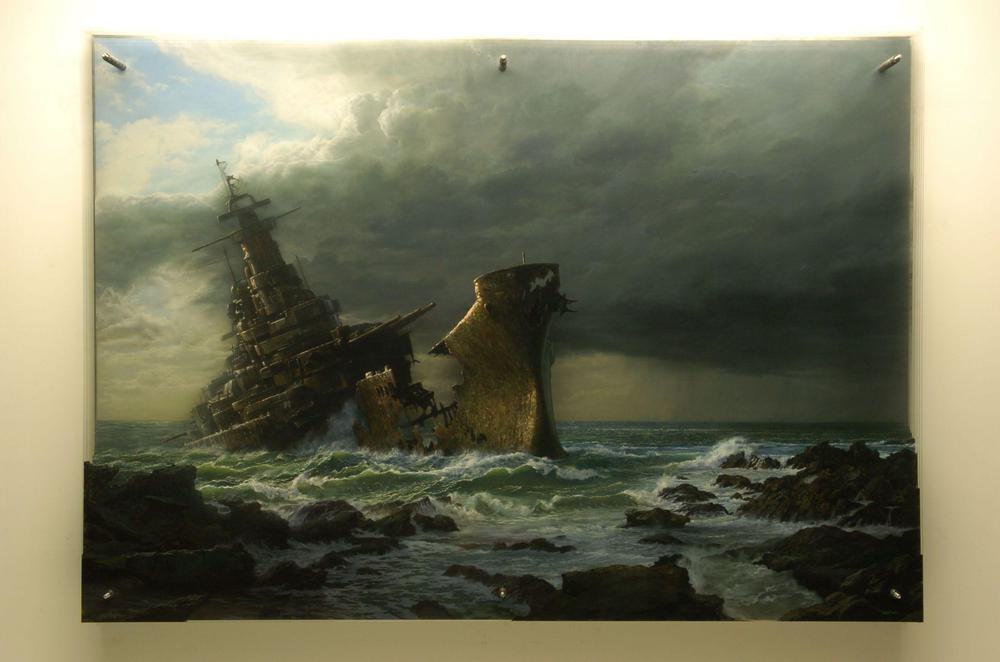 Seascape with Wrecked battleship