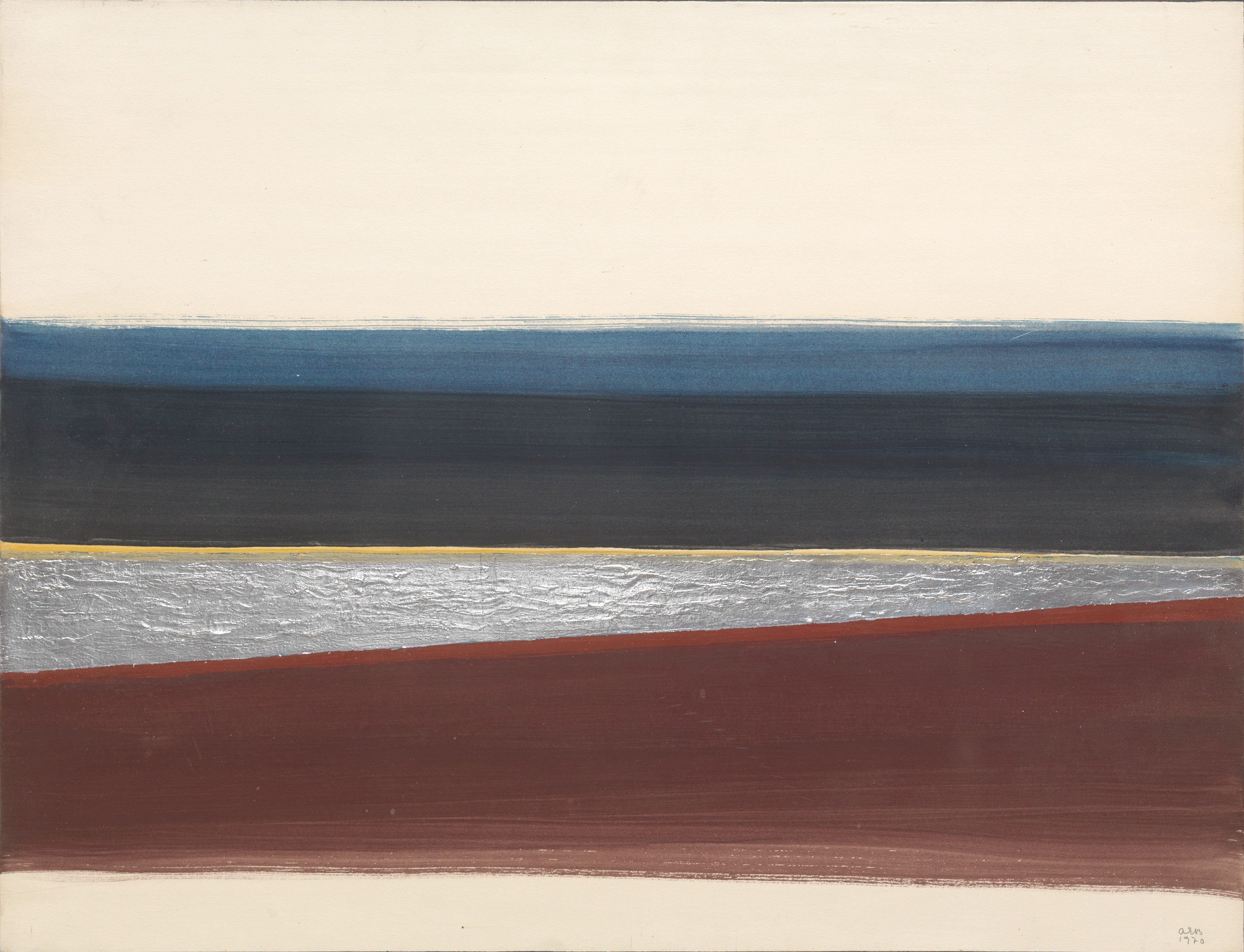 Rivage rouge ciel gris bleu